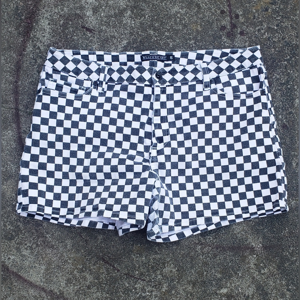 Blackheart white and black checkered jean shorts size 15